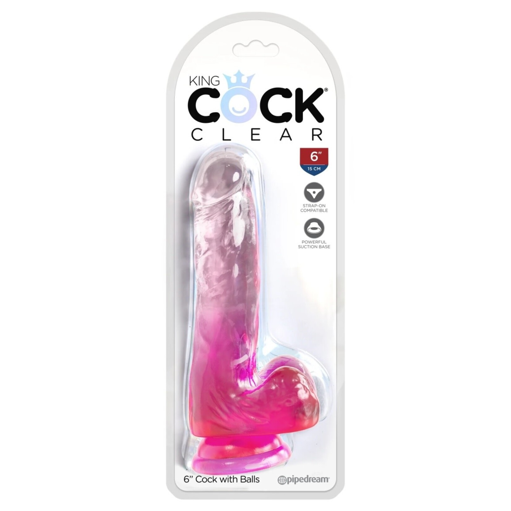 KING COCK KING COCK CLEAR 6" COCK WITH BALLS - PINK