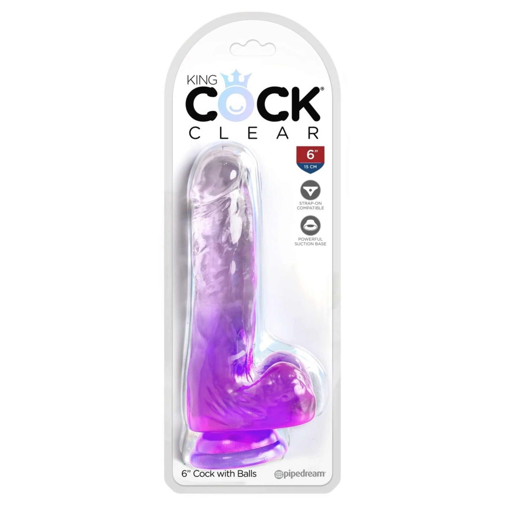 KING COCK KING COCK CLEAR 6" COCK WITH BALLS - PURPLE