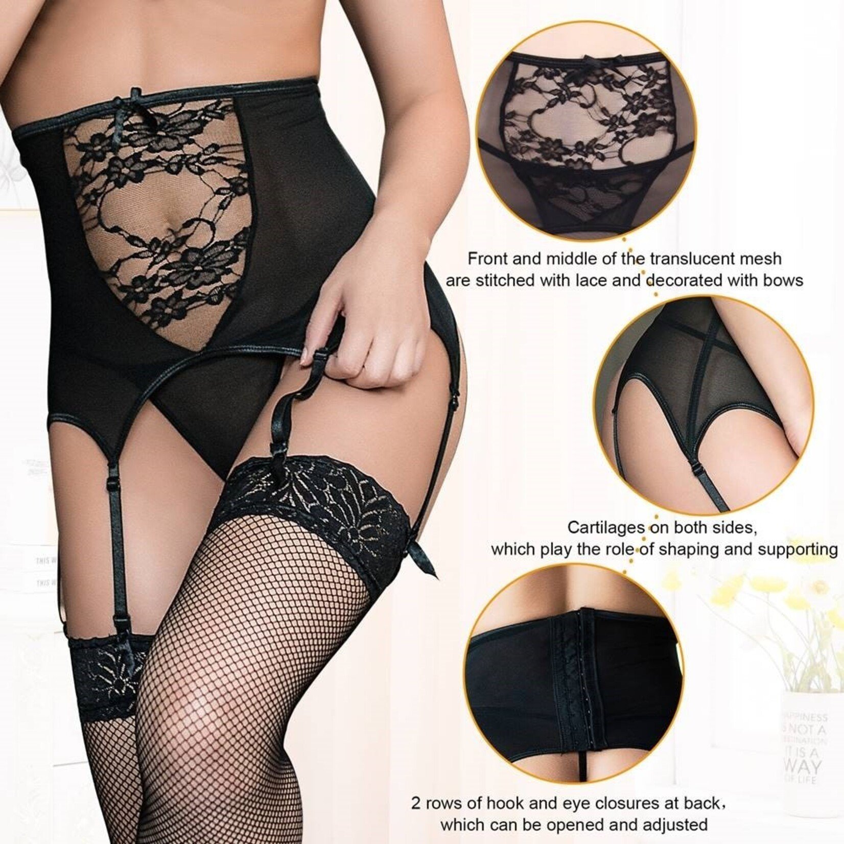 OH YEAH! -  BLACK SEXY LACE GARTER PANTY M-L