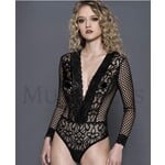 MUSIC LEGS MUSIC LEGS -  LONG-SLEEVED FLOWER LACE TEDDY BLACK O/S