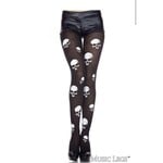 MUSIC LEGS MUSIC LEGS -  SKULL PRINT PANTYHOSE BLACK-WHITE O/S