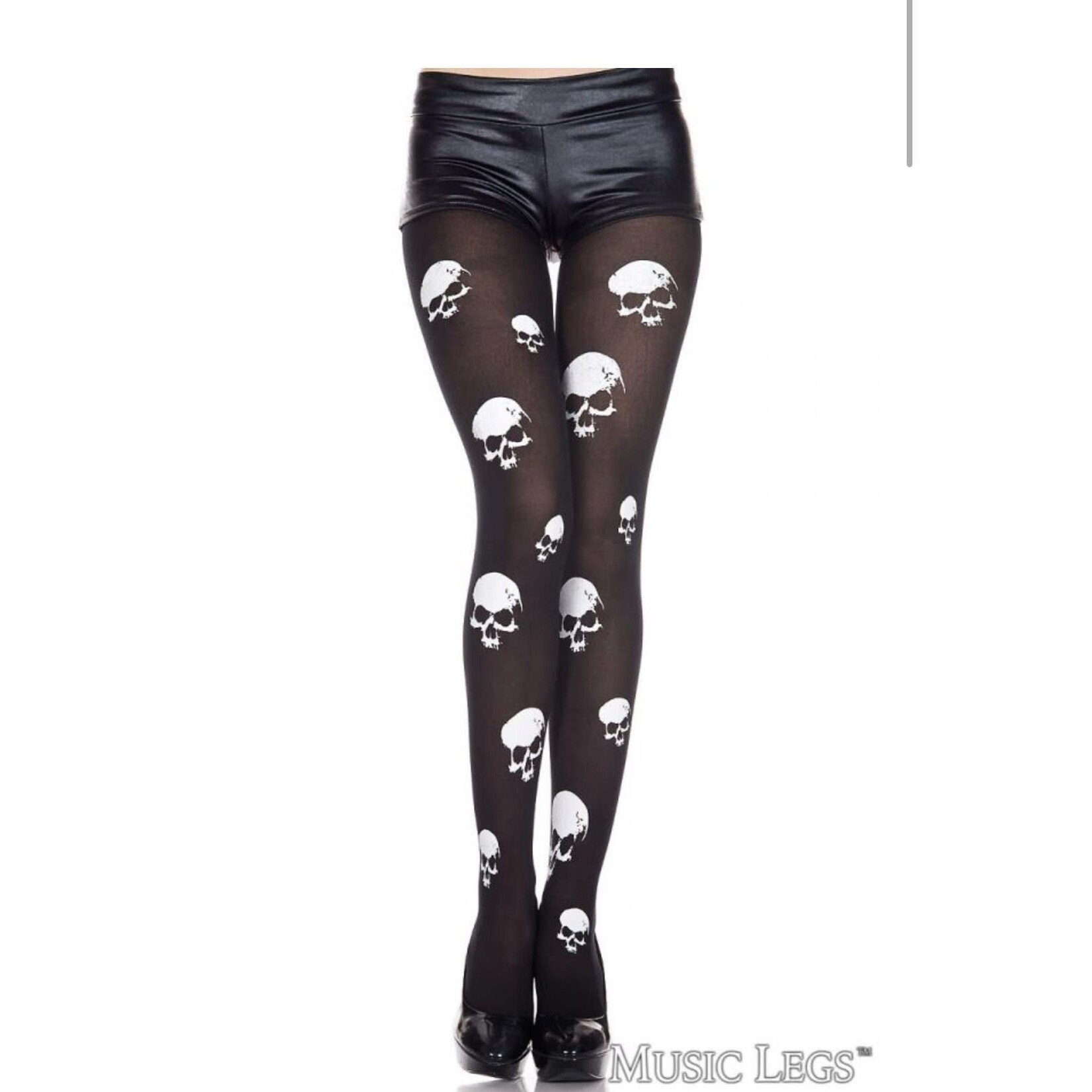 MUSIC LEGS MUSIC LEGS -  SKULL PRINT PANTYHOSE BLACK-WHITE O/S