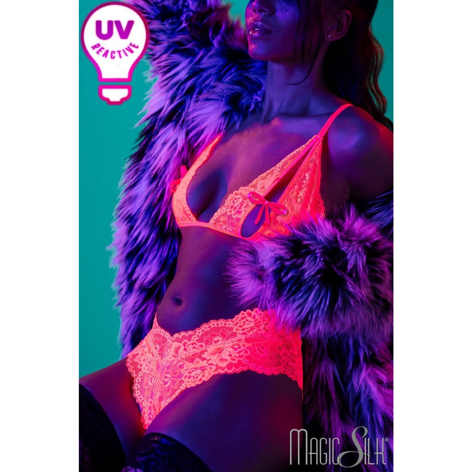 MAGIC SILK -  UV LACE FLUTTER THONG PINK L/XL