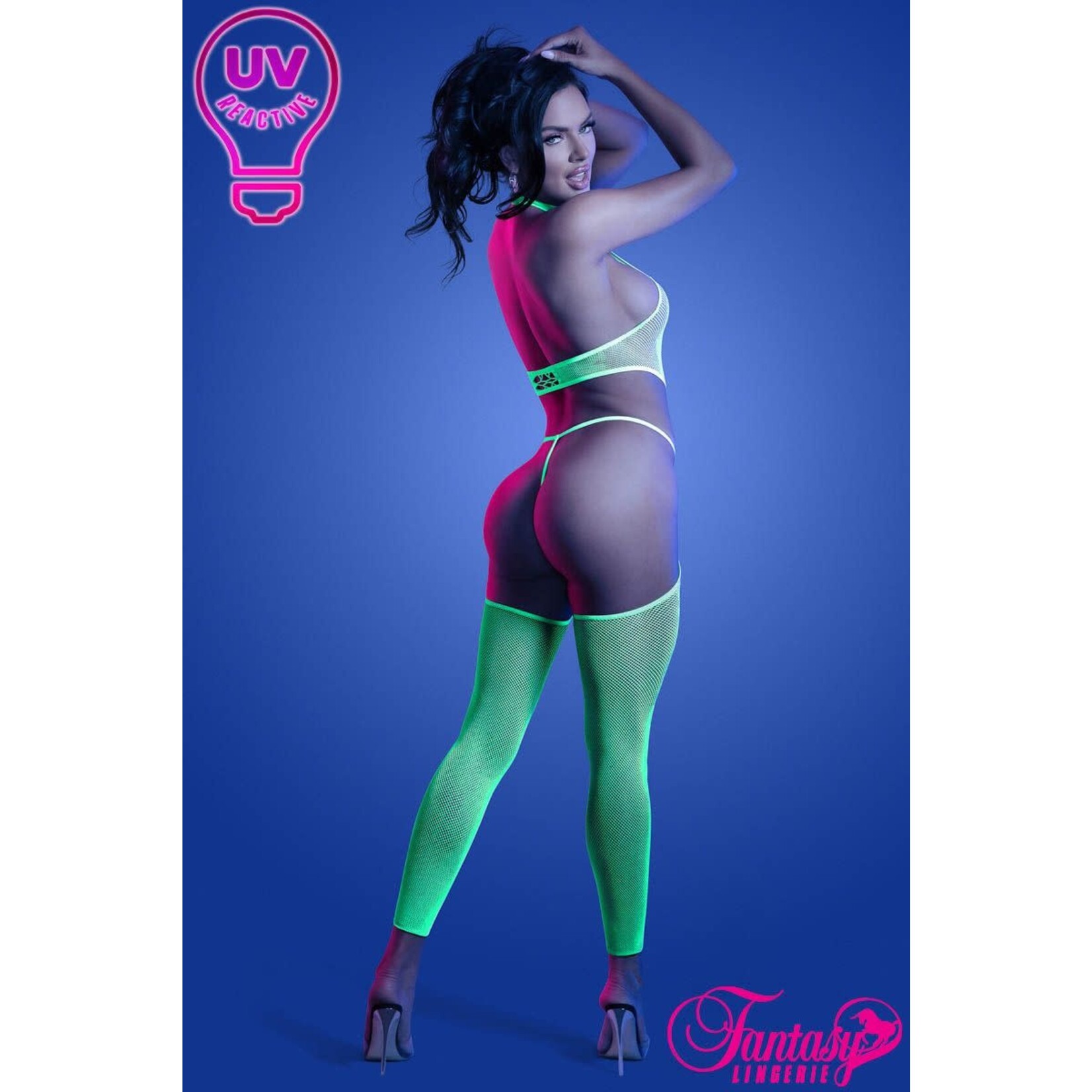 FANTASY LINGERIE FANTASY LINGERIE -  UV BIG NET BODYSTOCKING NEON GREEN O/S