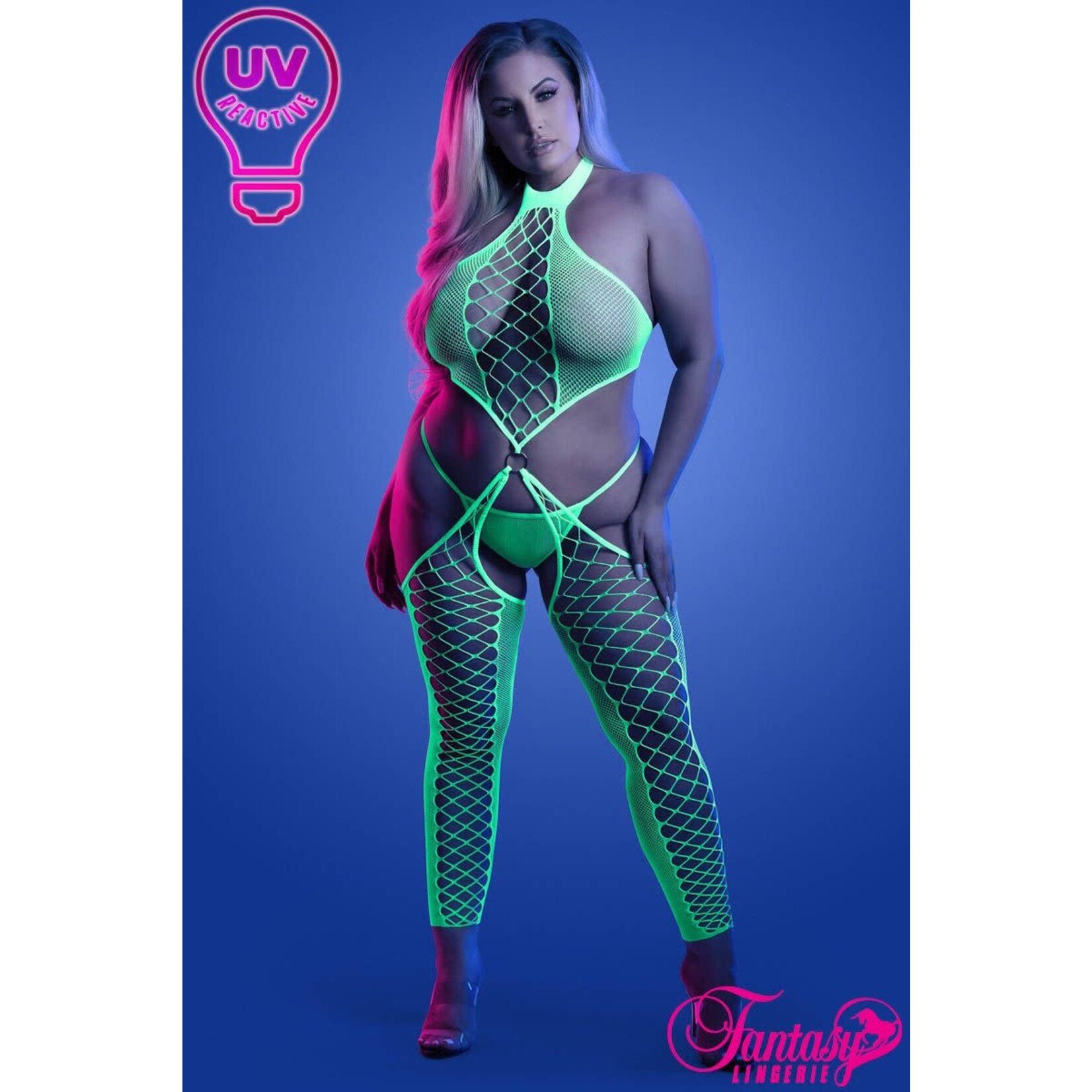 FANTASY LINGERIE FANTASY LINGERIE -  UV BIG NET BODYSTOCKING NEON GREEN QUEEN