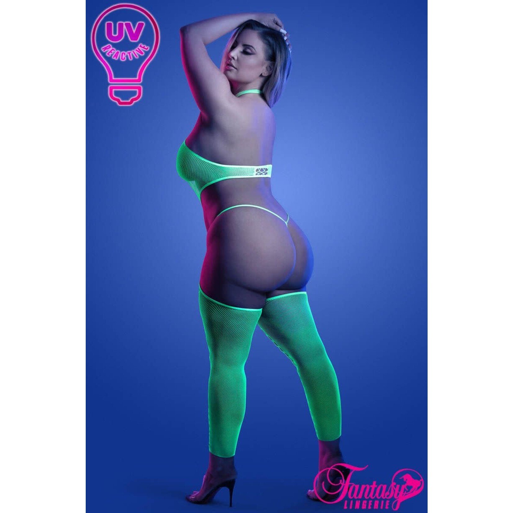 FANTASY LINGERIE FANTASY LINGERIE -  UV BIG NET BODYSTOCKING NEON GREEN QUEEN