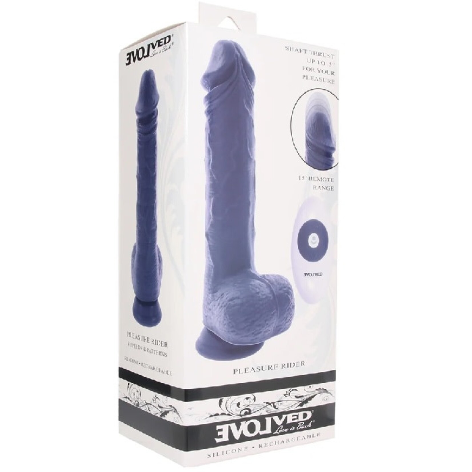 EVOLVED PLEASURE RIDER REMOTE THRUSTING VIBE IN PURPLE