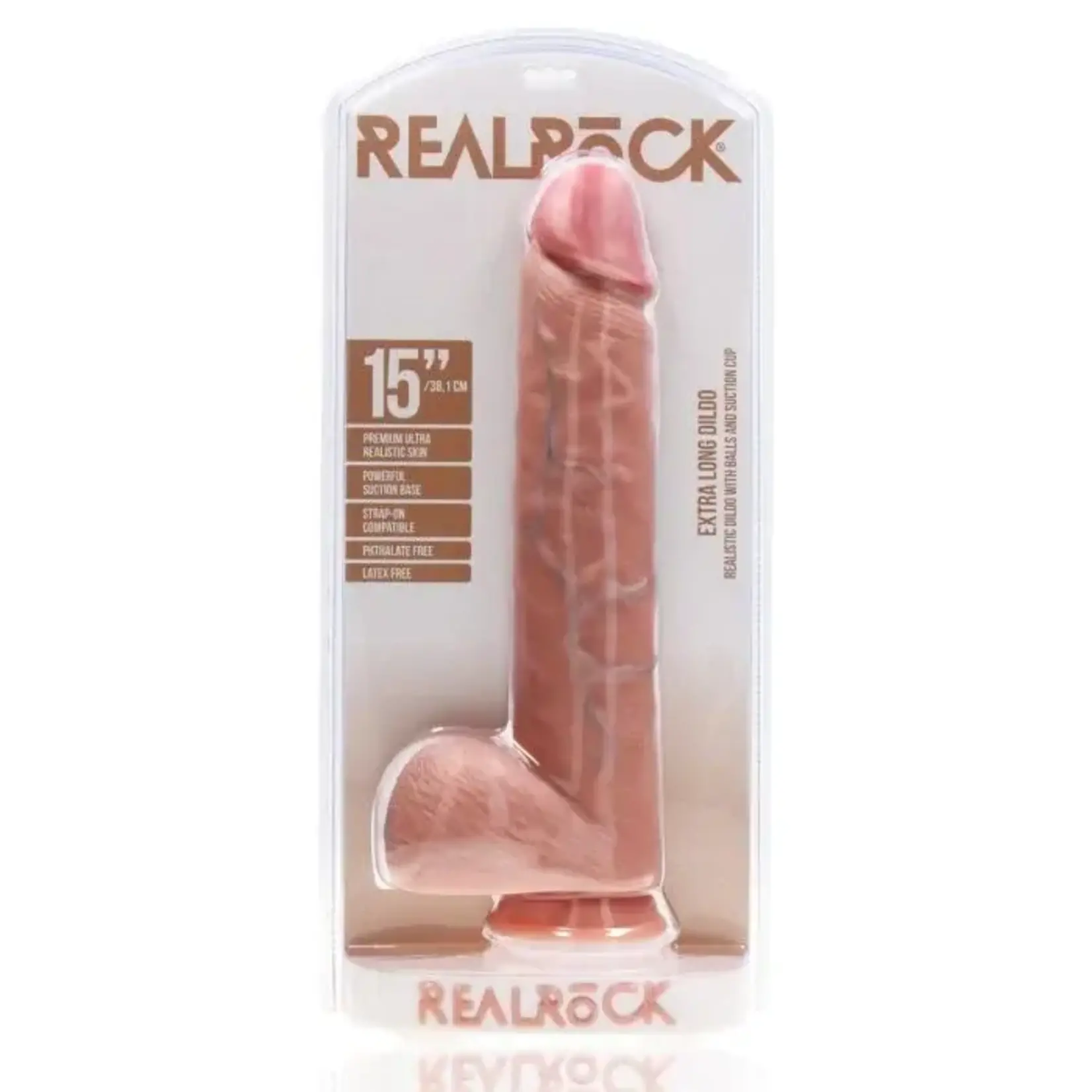 SHOTS REAL ROCK 15 INCH EXTRA LONG BALLSY DILDO IN LIGHT