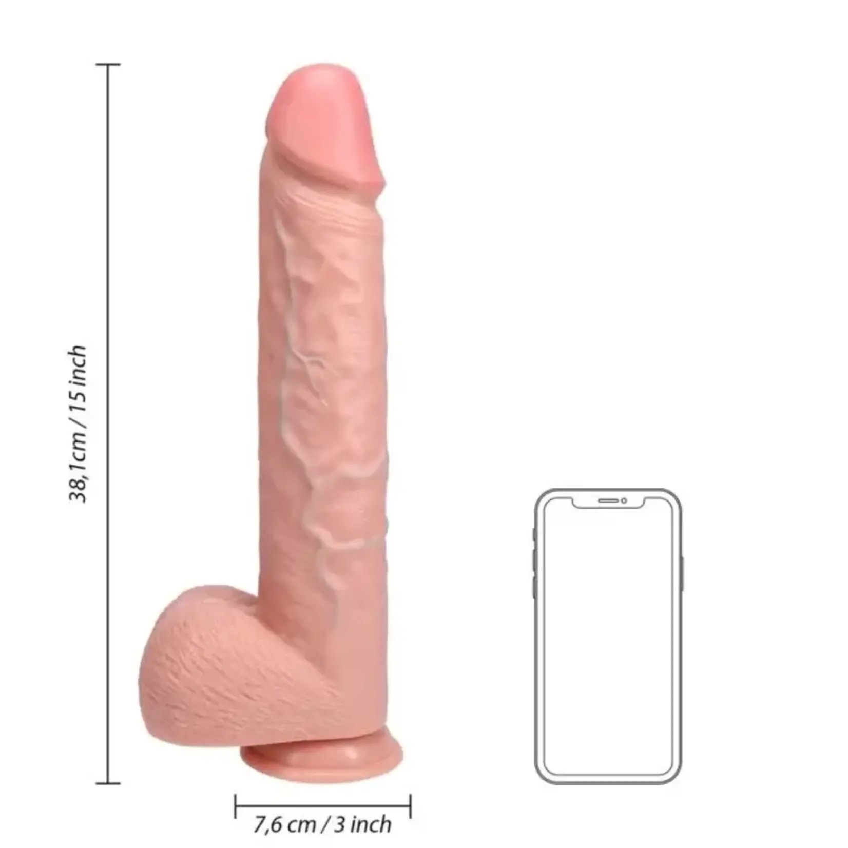 SHOTS REAL ROCK 15 INCH EXTRA LONG BALLSY DILDO IN LIGHT