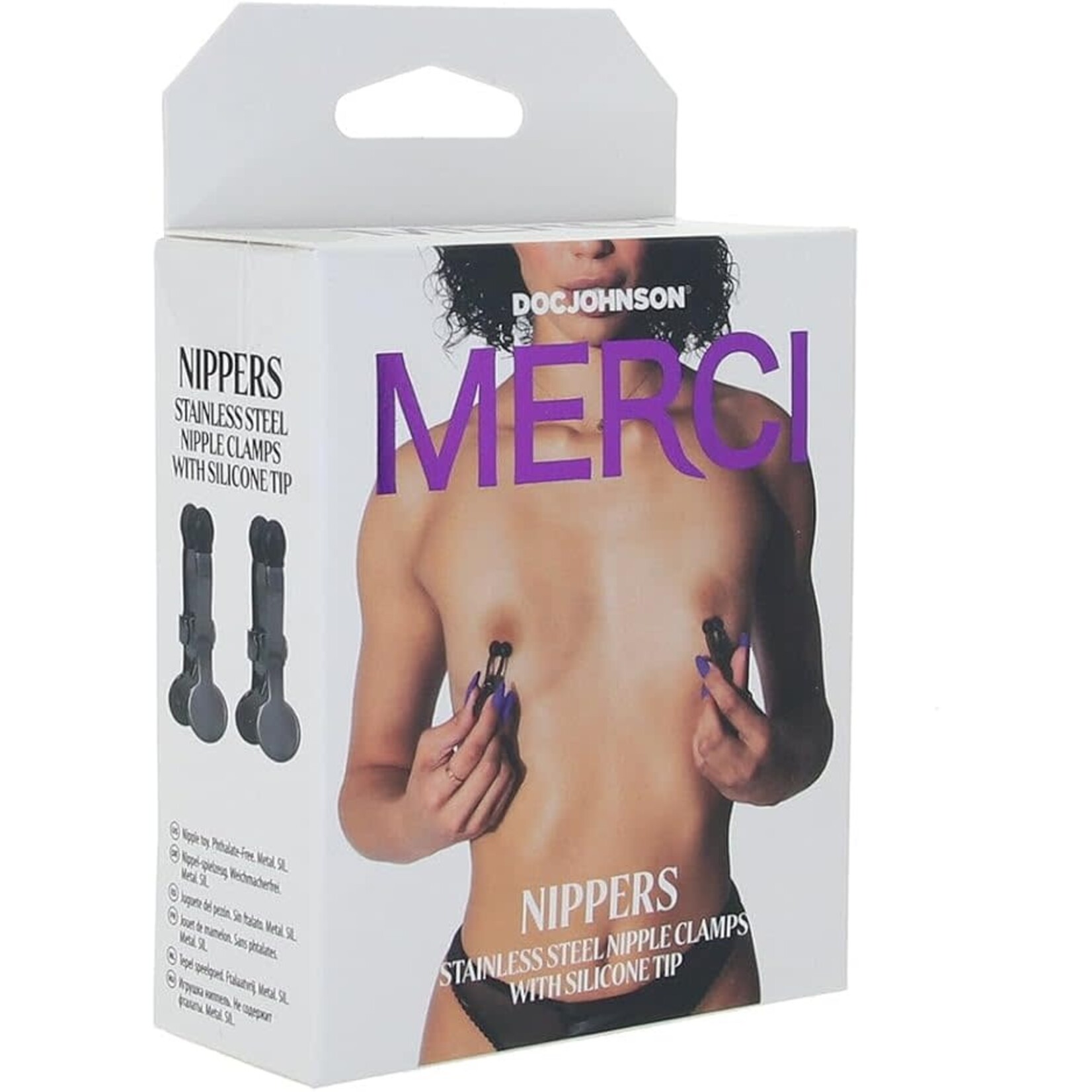 DOC JOHNSON MERCI NIPPERS STAINLESS STEEL NIPPLE CLAMPS WITH SILICONE TIP BLACK