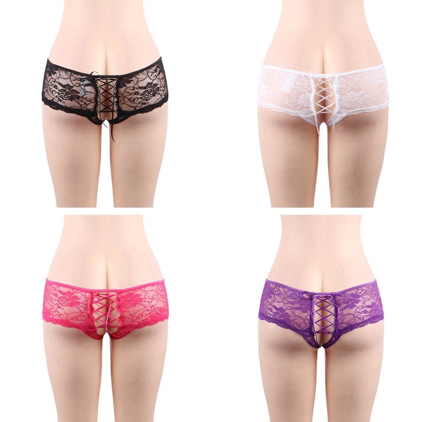 OH YEAH! -  OPEN CROTCH FLORAL LACE PANTY 4IN1 BOX AS SHOWN M-L