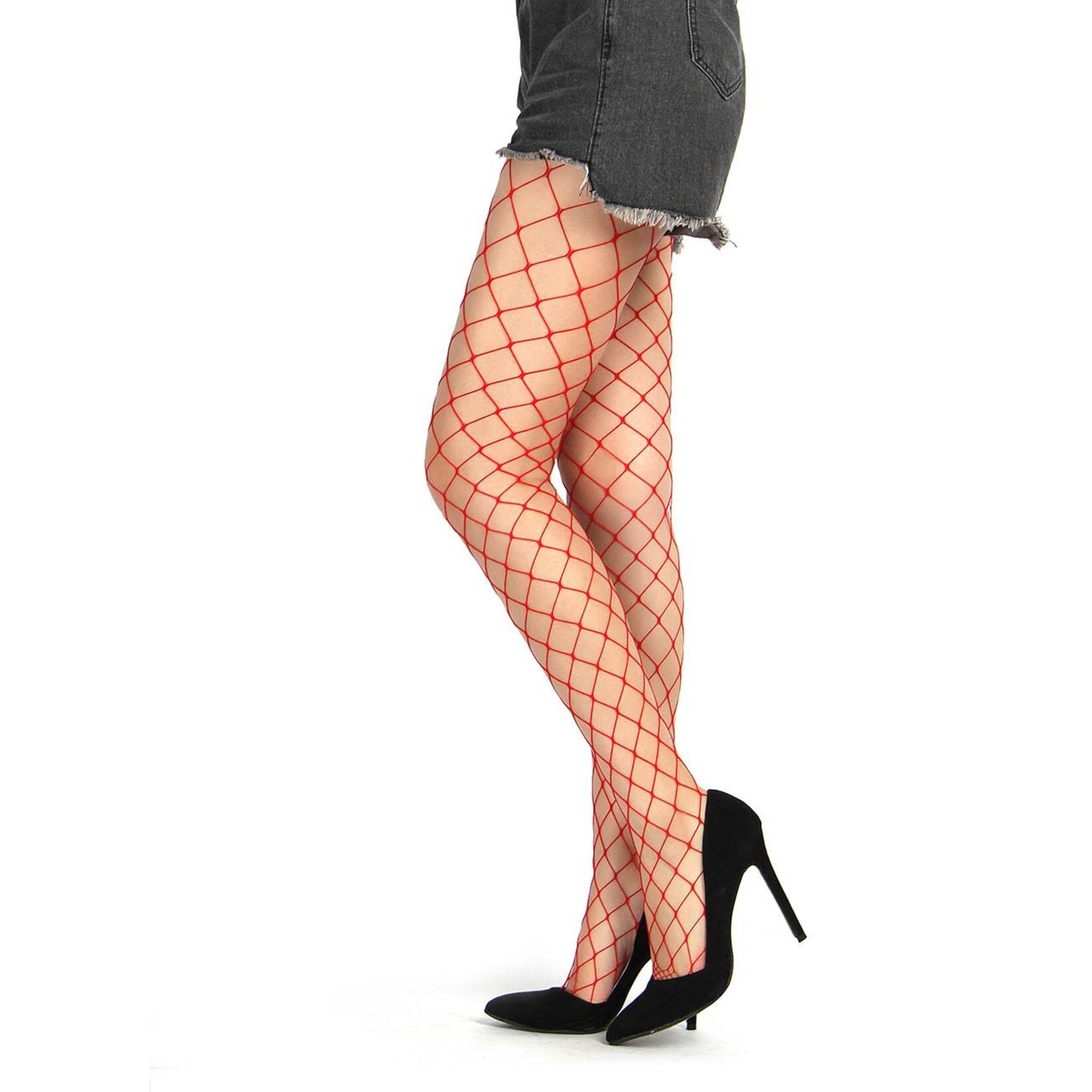 OH YEAH! -  RED HIGH ELASTICITY BOX PACKAGE FENCE NET PANTYHOSE AS SHOWN XS-M