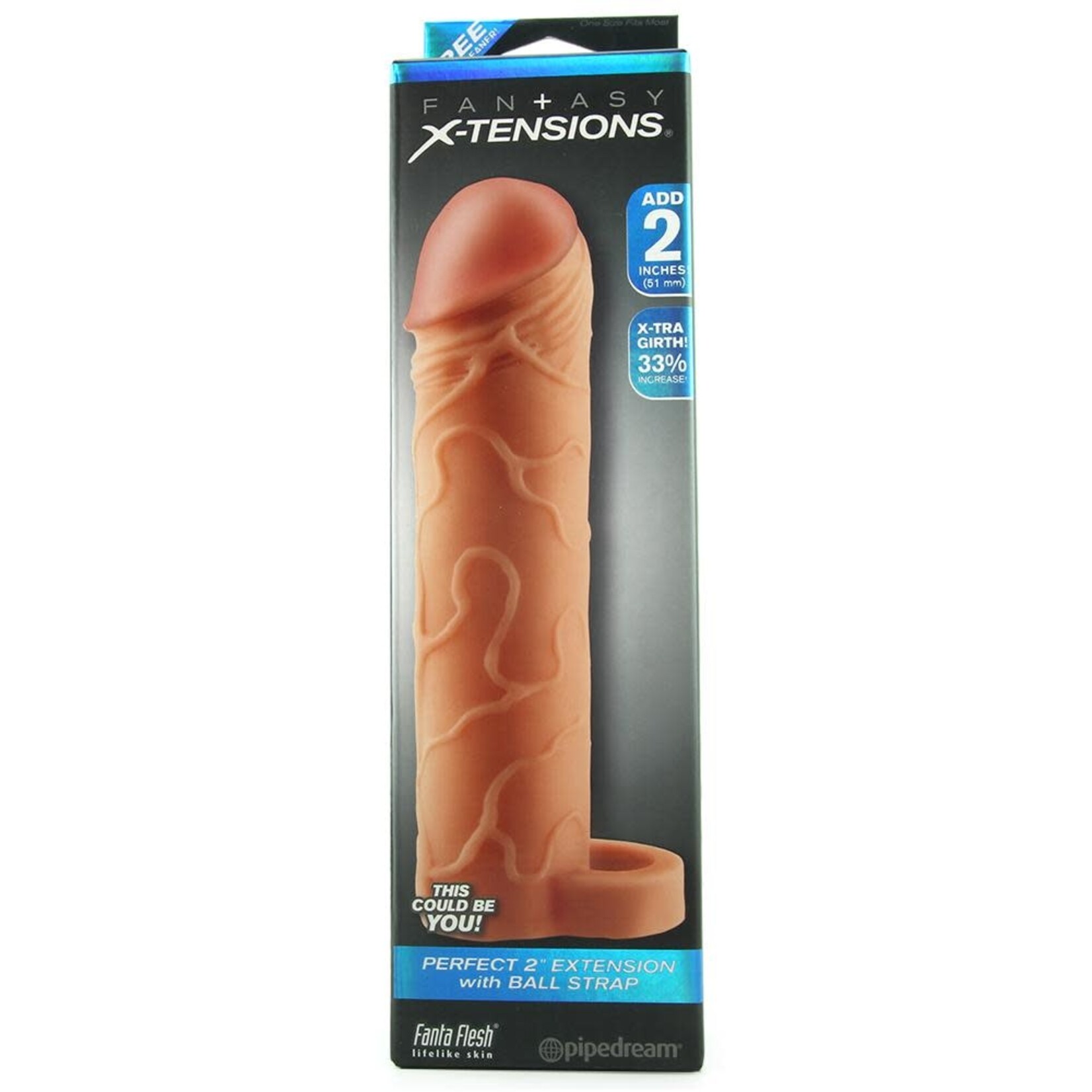 PIPEDREAM FANTASY X-TENSIONS PERFECT 2" EXTENSION WITH BALL STRAP - LIGHT