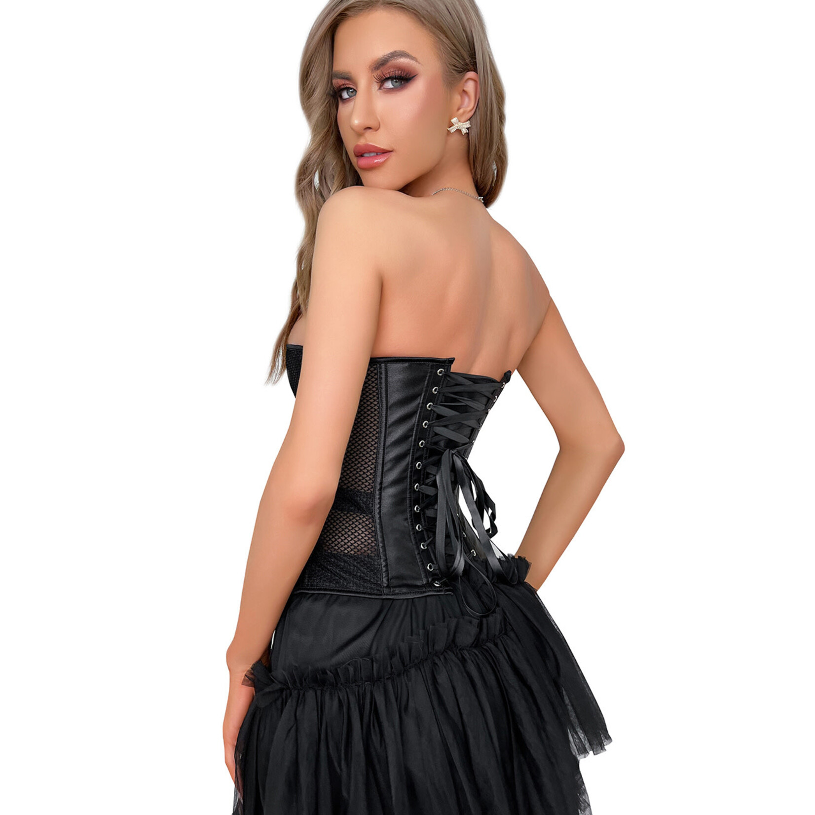 OH YEAH! -   PLASTIC BONES  GRID CORSET BLACK MEDIUM