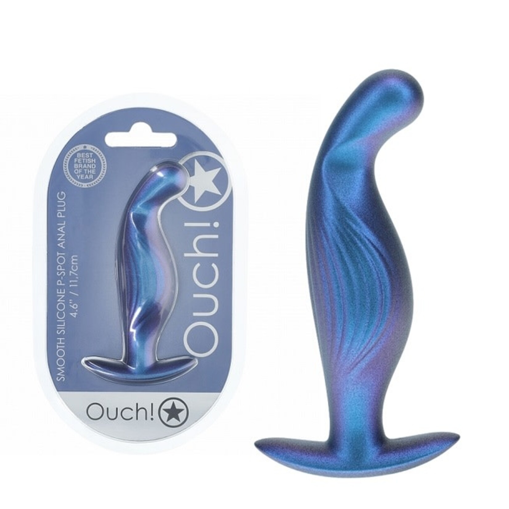 OUCH! OUCH! SMOOTH SILICONE P-SPOT BUTT PLUG IN METALLIC BLUE