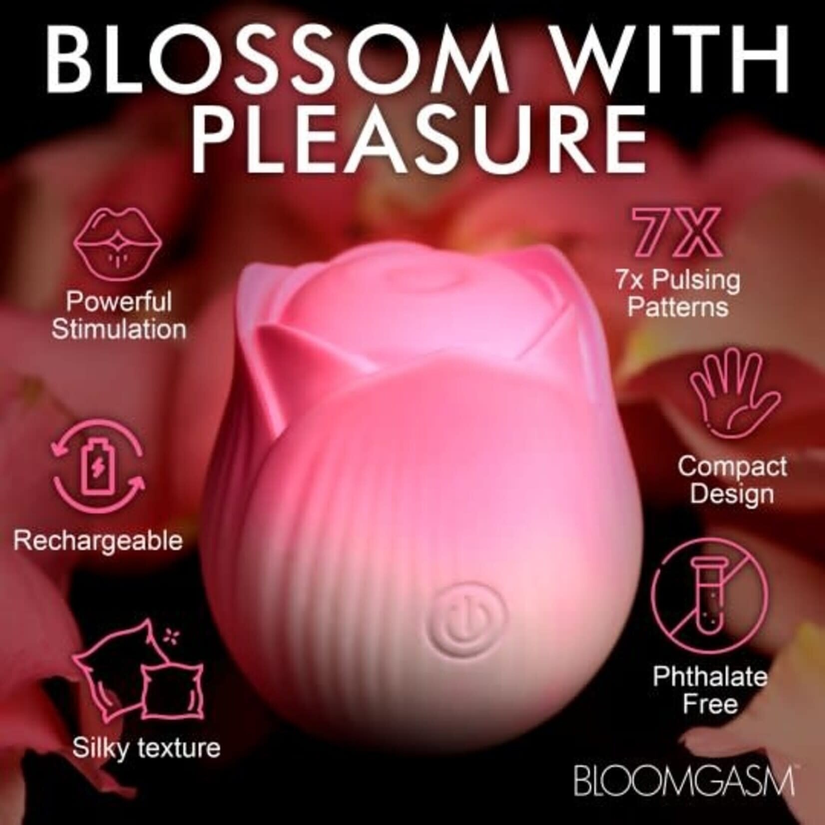 XR BRANDS BLOOMGASM PULSING PETALS ROSE STIMULATOR IN PINK
