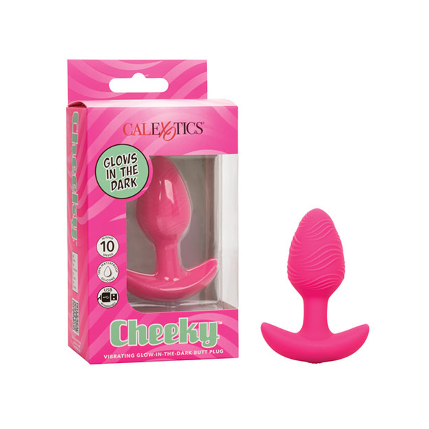 CALEXOTICS CHEEKY VIBRATING GLOW-IN-THE-DARK BUTT PLUG