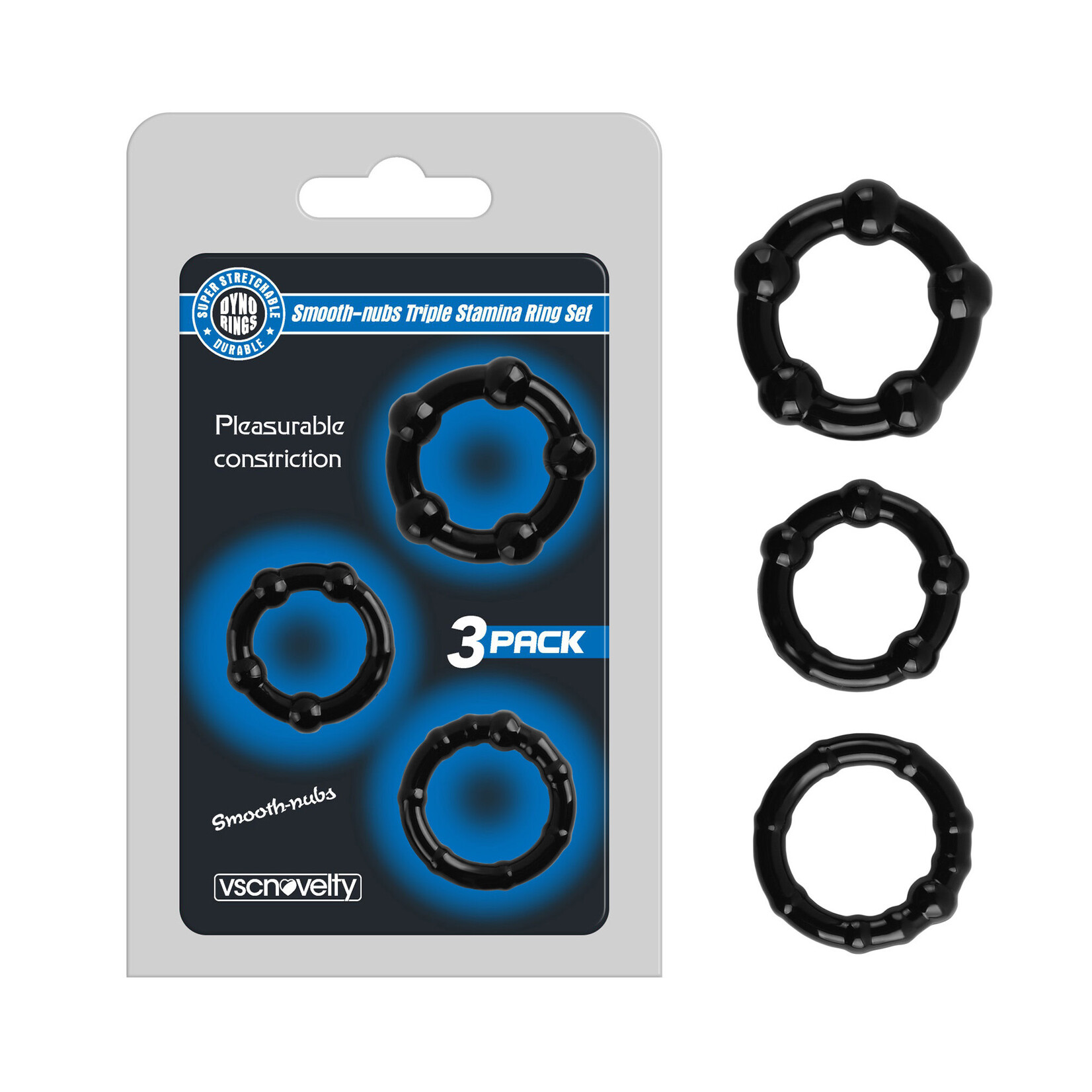 SMOOTH-NUBS TRIPLE STAMINA RING SET BLACK