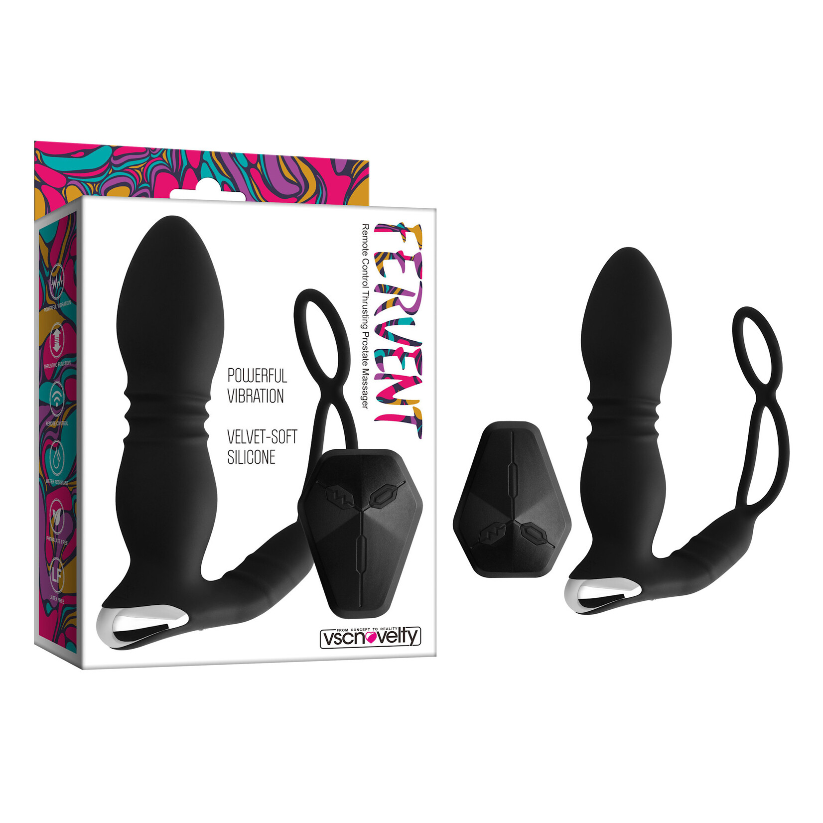 FERVENT REMOTE CONTROL THRUSTING PROSTATE MASSAGER WITH DOUBLE COCK RING
