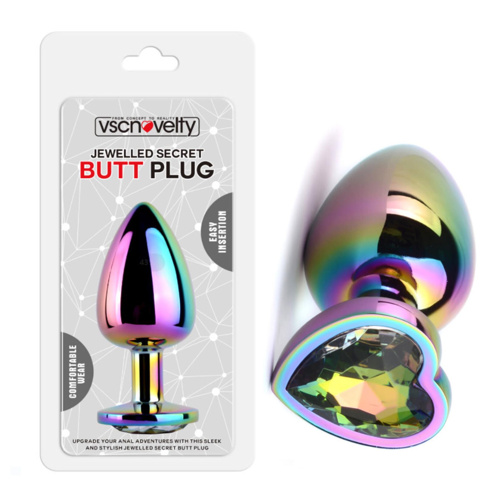 JEWELLED SECRET HEART BUTT PLUG RAINBOW -MEDIUM