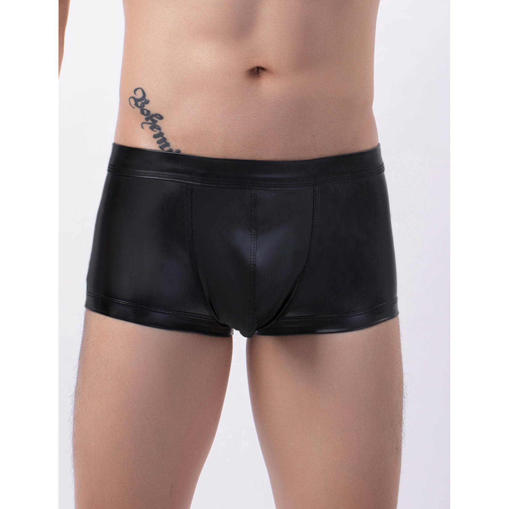 OH YEAH! -  BLACK SEXY PU LEATHER HIP HOLLOW MEN BOXER X-LARGE BLACK