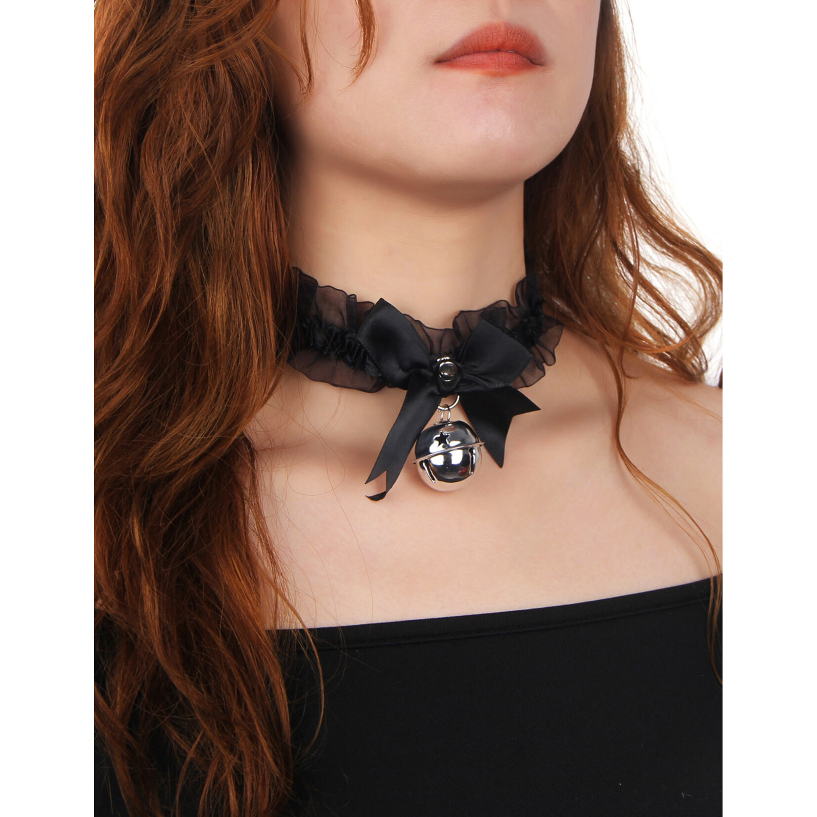 OH YEAH! -  BLACK SEXY BOW LACE BELL NECK RING ONE SIZE BLACK