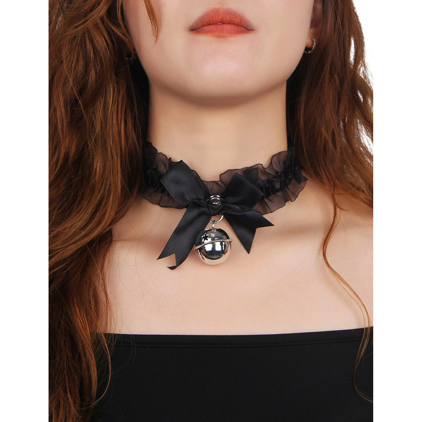 OH YEAH! -  BLACK SEXY BOW LACE BELL NECK RING ONE SIZE BLACK