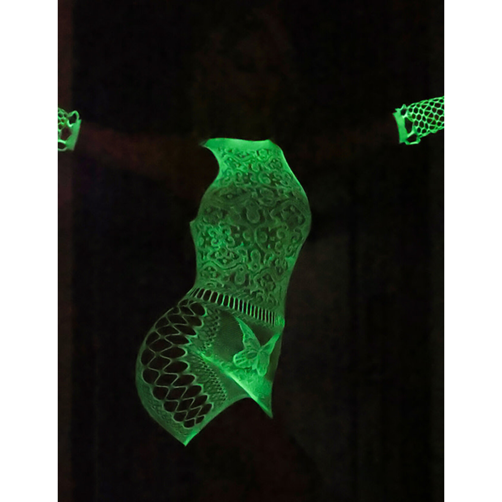 OH YEAH! -  WHITE SEXY JACQUARD HOLLOW OUT LUMINOUS GLOW IN THE DARK BODYSTOCKING ONE SIZE WHITE