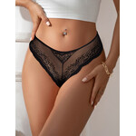 OH YEAH! -  BLACK SEXY METAL HEART LACE HOLLOW OUT WOMEN PANTY   SMALL BLACK