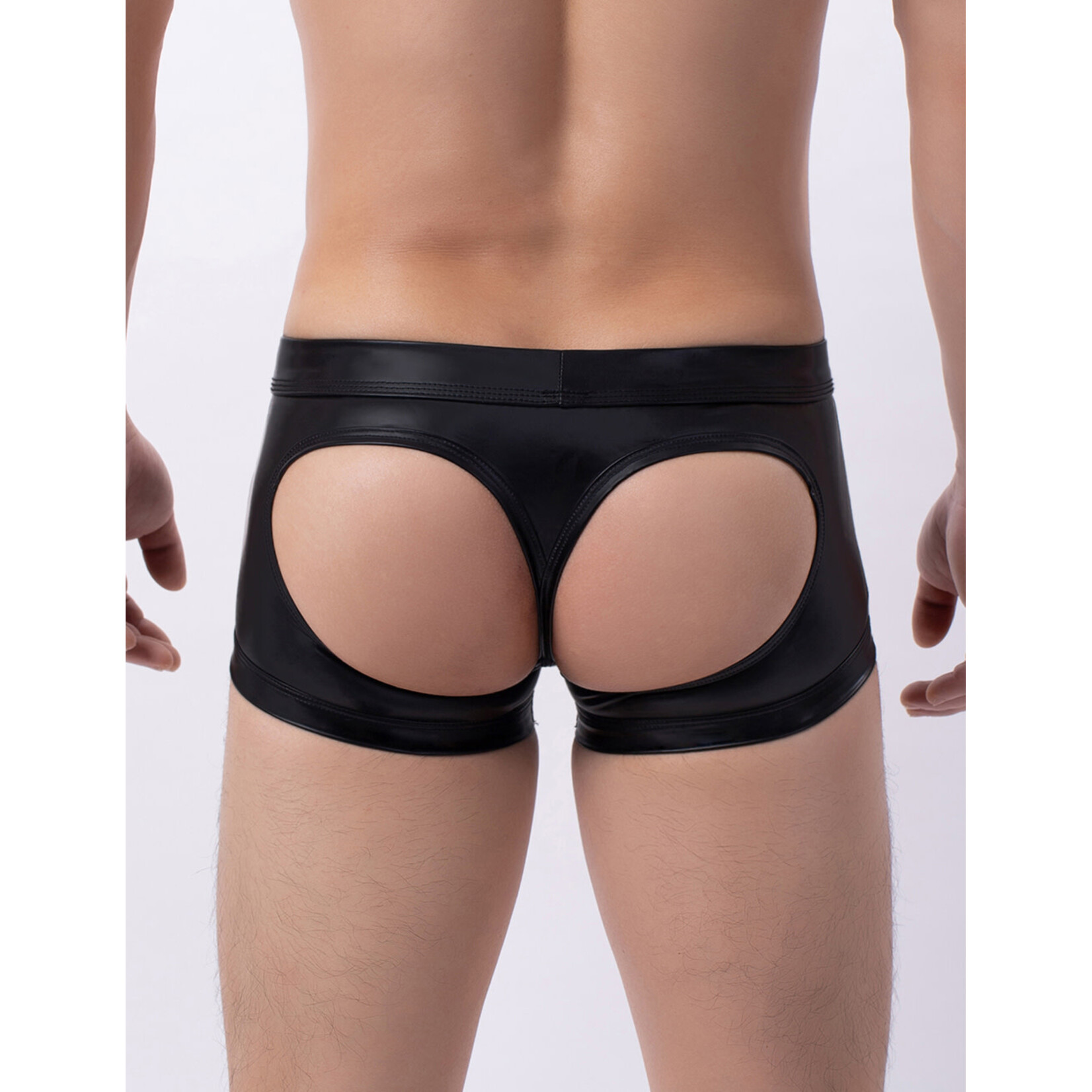 OH YEAH! -  BLACK SEXY PU LEATHER HIP HOLLOW MEN BOXER MEDIUM BLACK