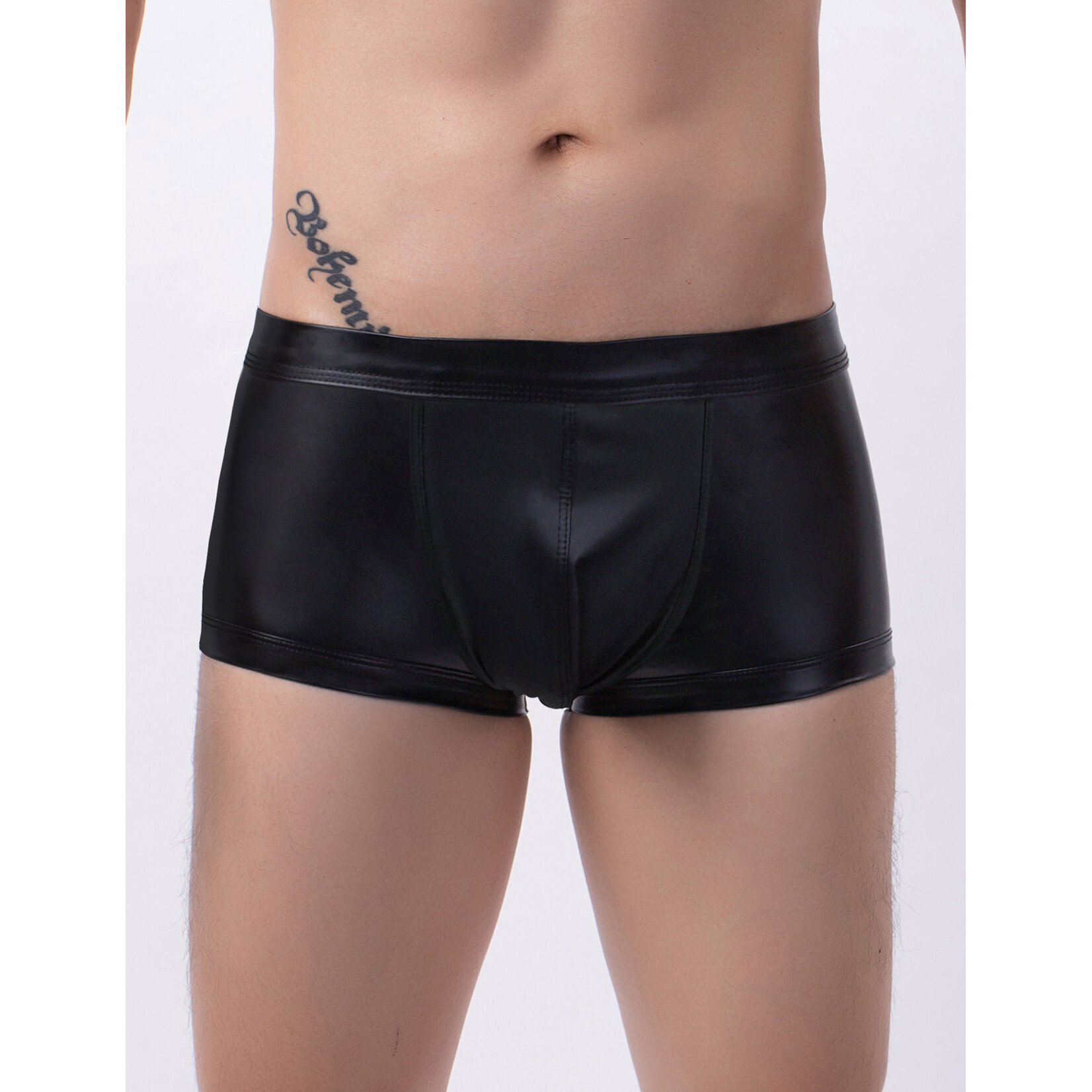 OH YEAH! -  BLACK SEXY PU LEATHER HIP HOLLOW MEN BOXER MEDIUM BLACK