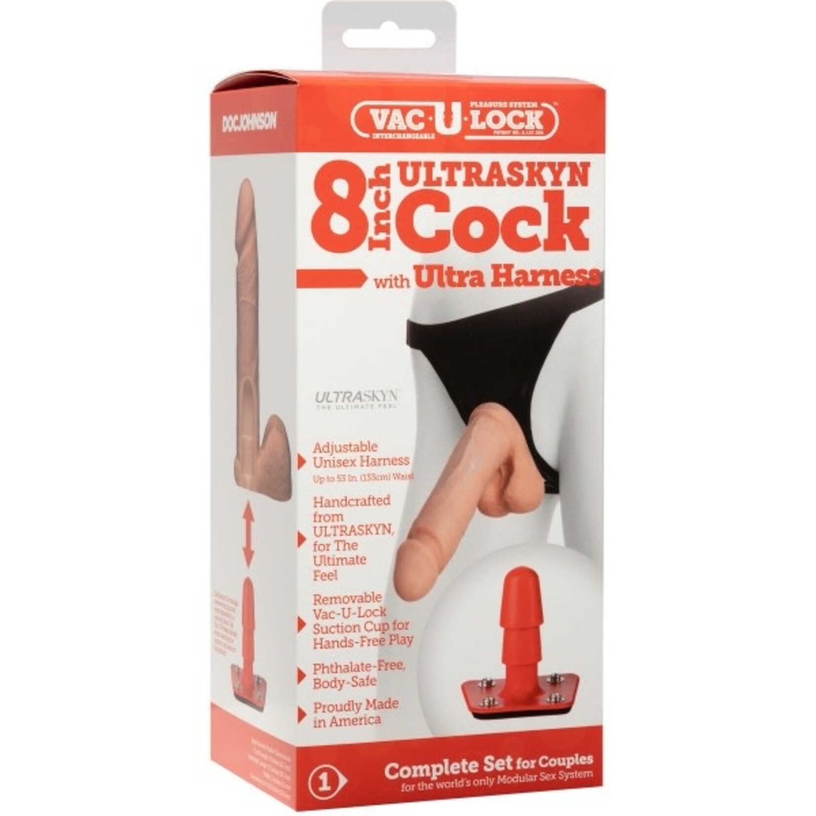 VAC-U-LOCK - 8 INCH ULTRASKYN COCK W ULTRA HARNESS VANILLA