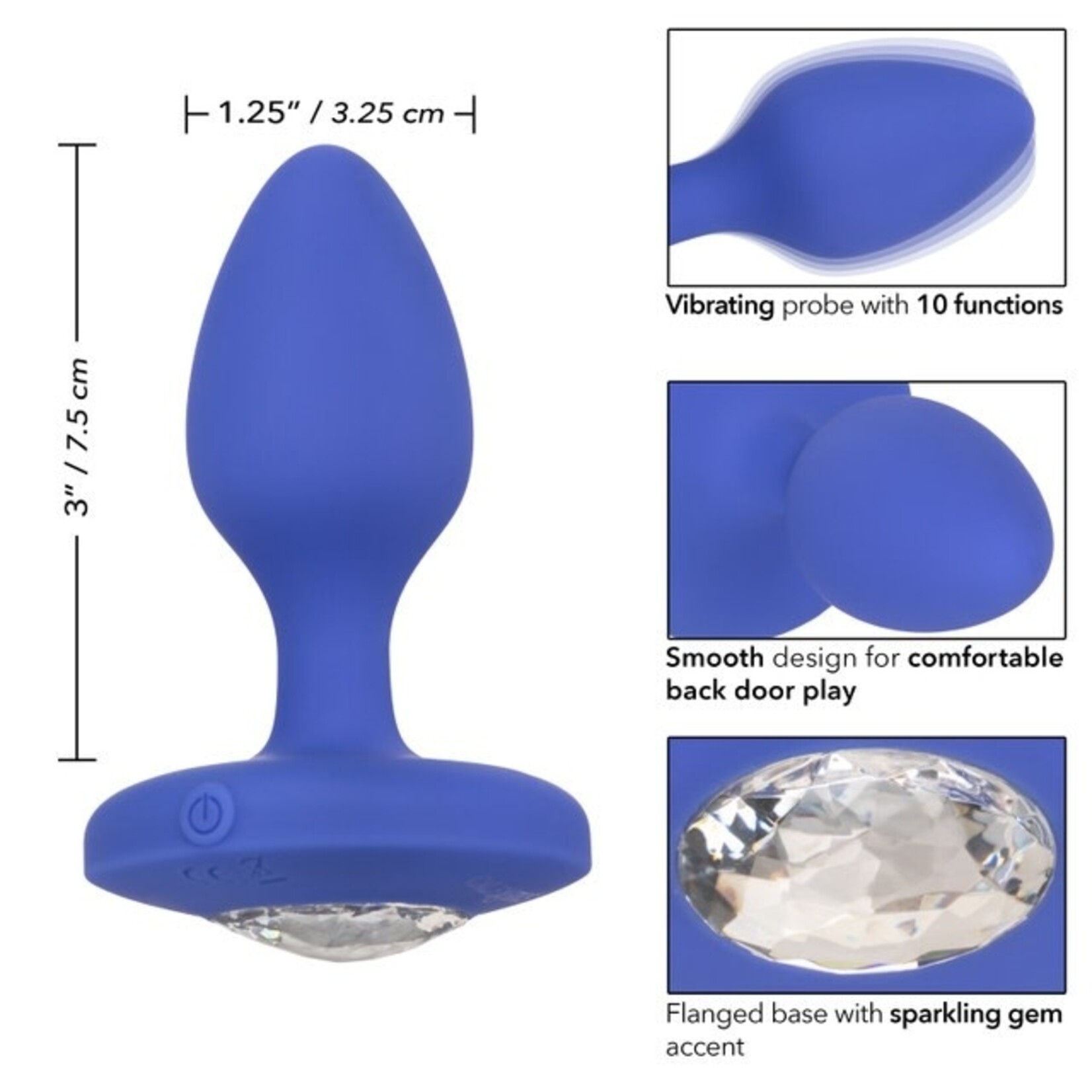 CHEEKY GEMS MEDIUM RECHARGEABLE VIBRATING PROBE - BLUE