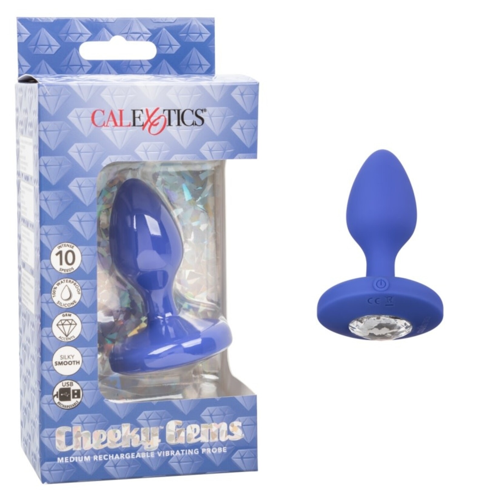 CHEEKY GEMS MEDIUM RECHARGEABLE VIBRATING PROBE - BLUE