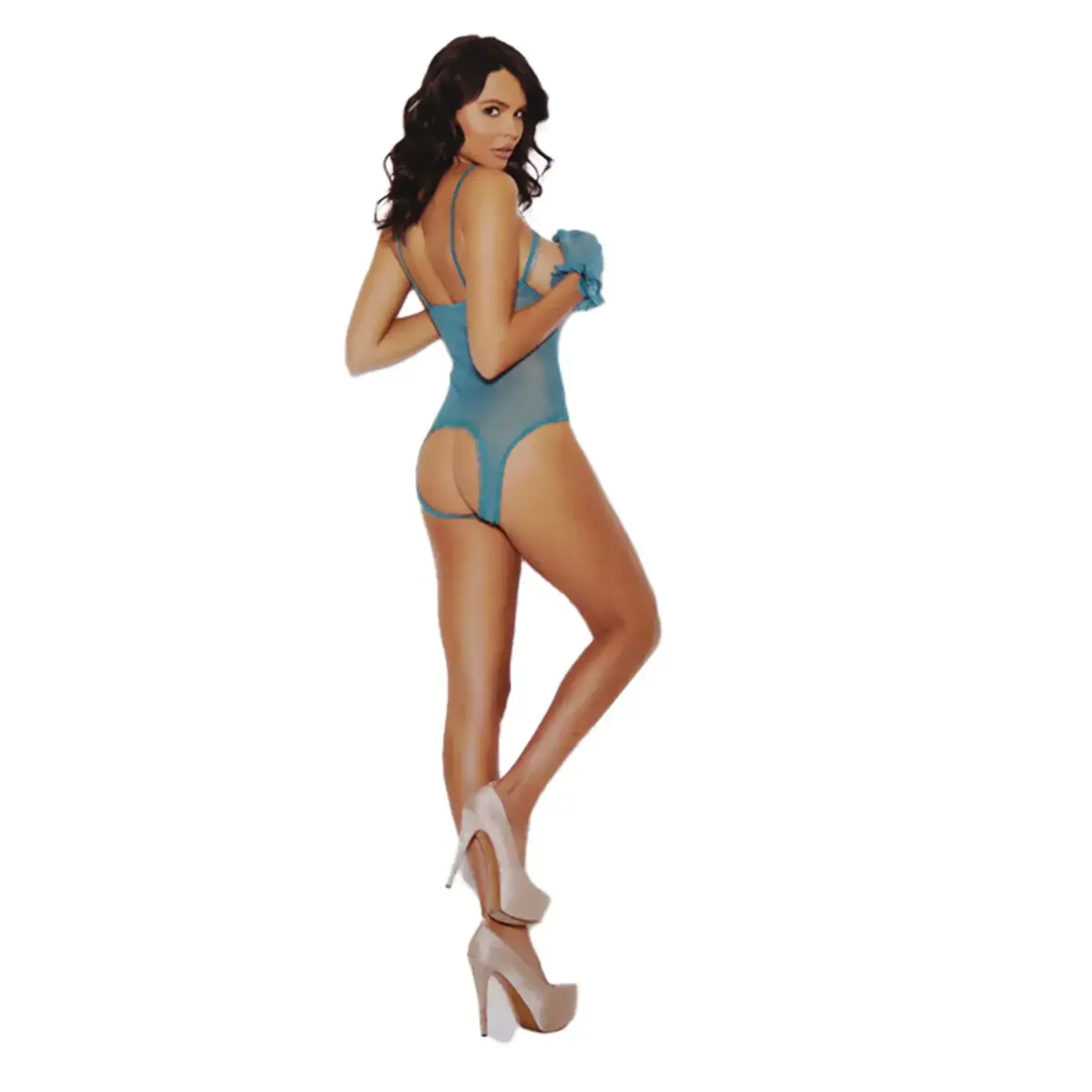 ELEGANT MOMENTS ELEGANT MOMENTS - MESH TEDDY AND MATCHING GLOVES - GREEN