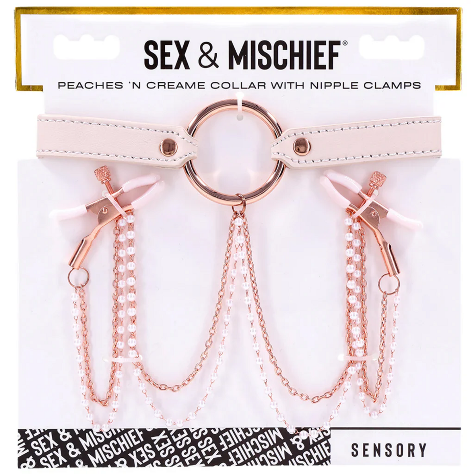 SPORTSHEETS S&M PEACHES 'N CREAME COLLAR WITH NIPPLE CLAMPS