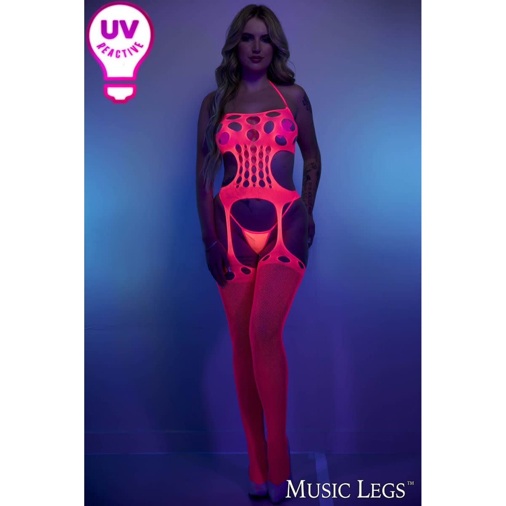 MUSIC LEGS MUSIC LEGS ROUND CUTOUT BODYSTOCKING HOT PINK O/S
