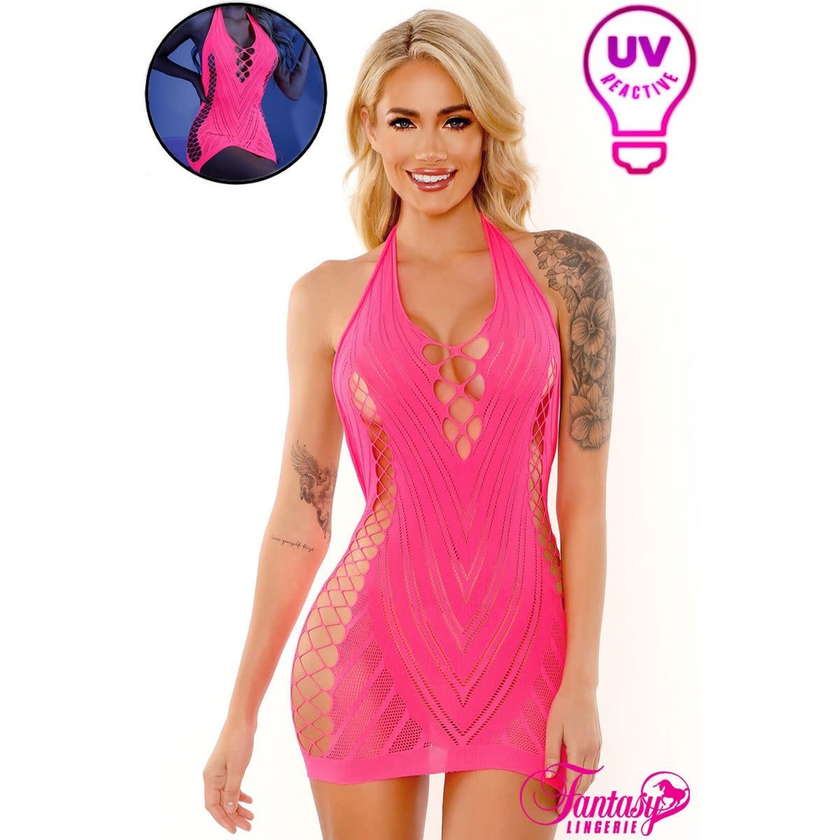 FANTASY LINGERIE FANTASY LINGERIE GLOW CHEMISE NEON PINK O/S