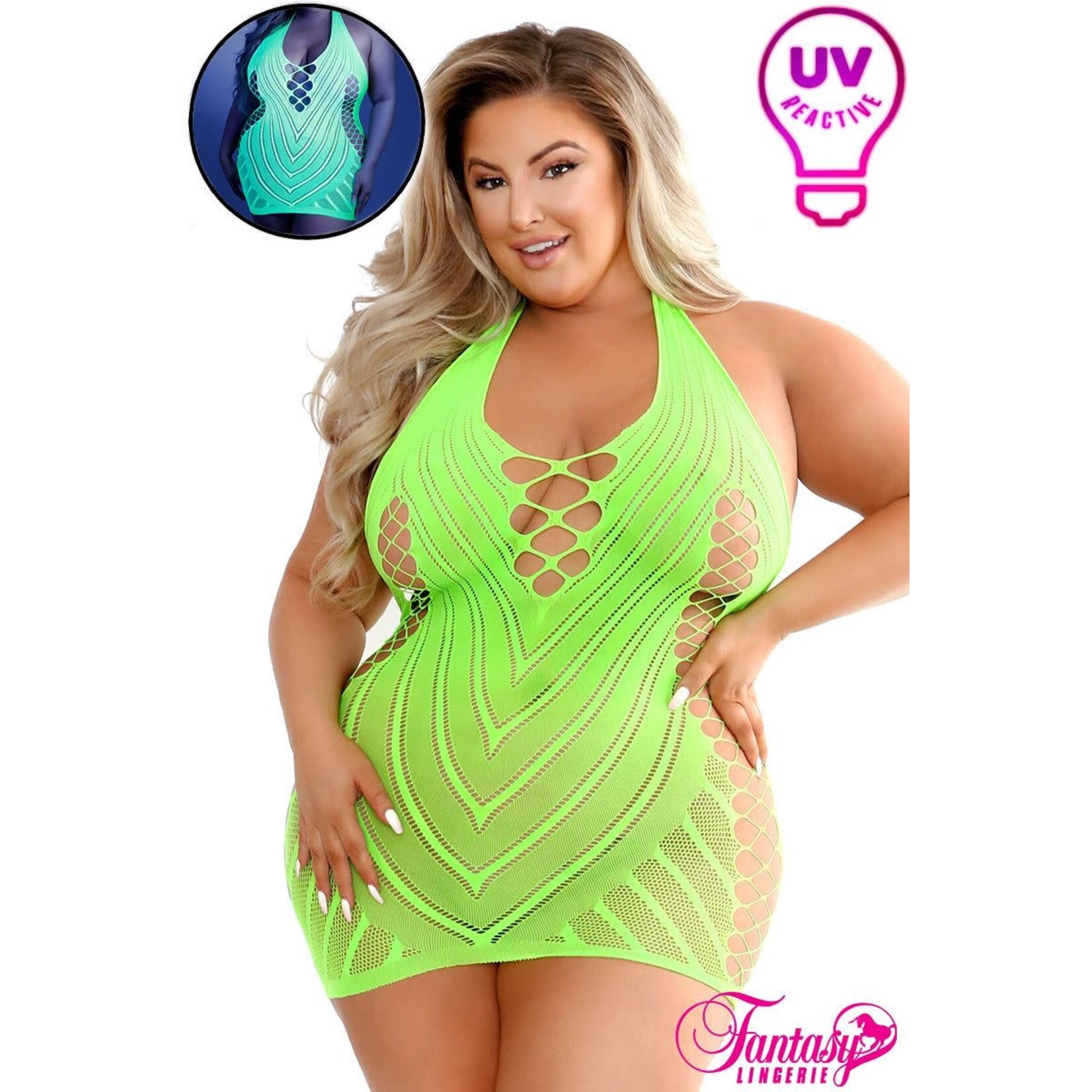 FANTASY LINGERIE FANTASY LINGERIE GLOW CHEMISE NEON GREEN QUEEN