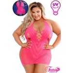 FANTASY LINGERIE FANTASY LINGERIE GLOW CHEMISE NEON PINK QUEEN