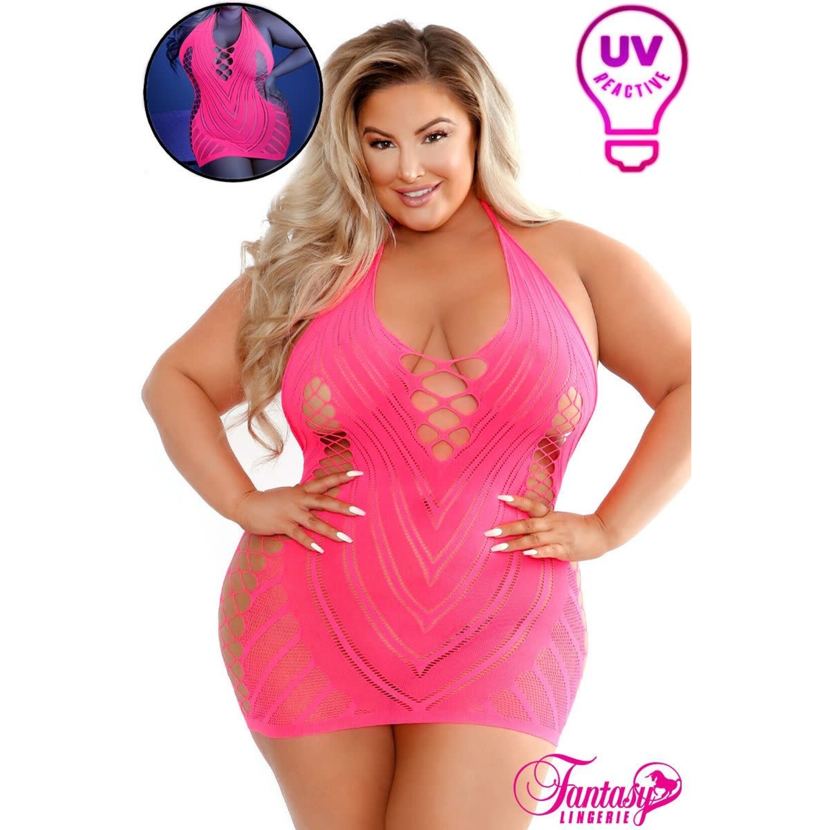 FANTASY LINGERIE FANTASY LINGERIE GLOW CHEMISE NEON PINK QUEEN