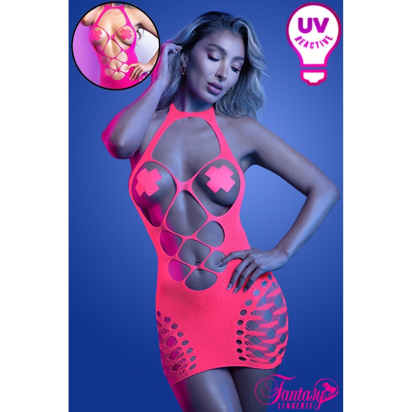 FANTASY LINGERIE FANTASY LINGERIE UV REACTIVE DRESS NEON PINK O/S