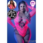 FANTASY LINGERIE FANTASY LINGERIE UV RHINESTONE TEDDY NEON PINK QUEEN