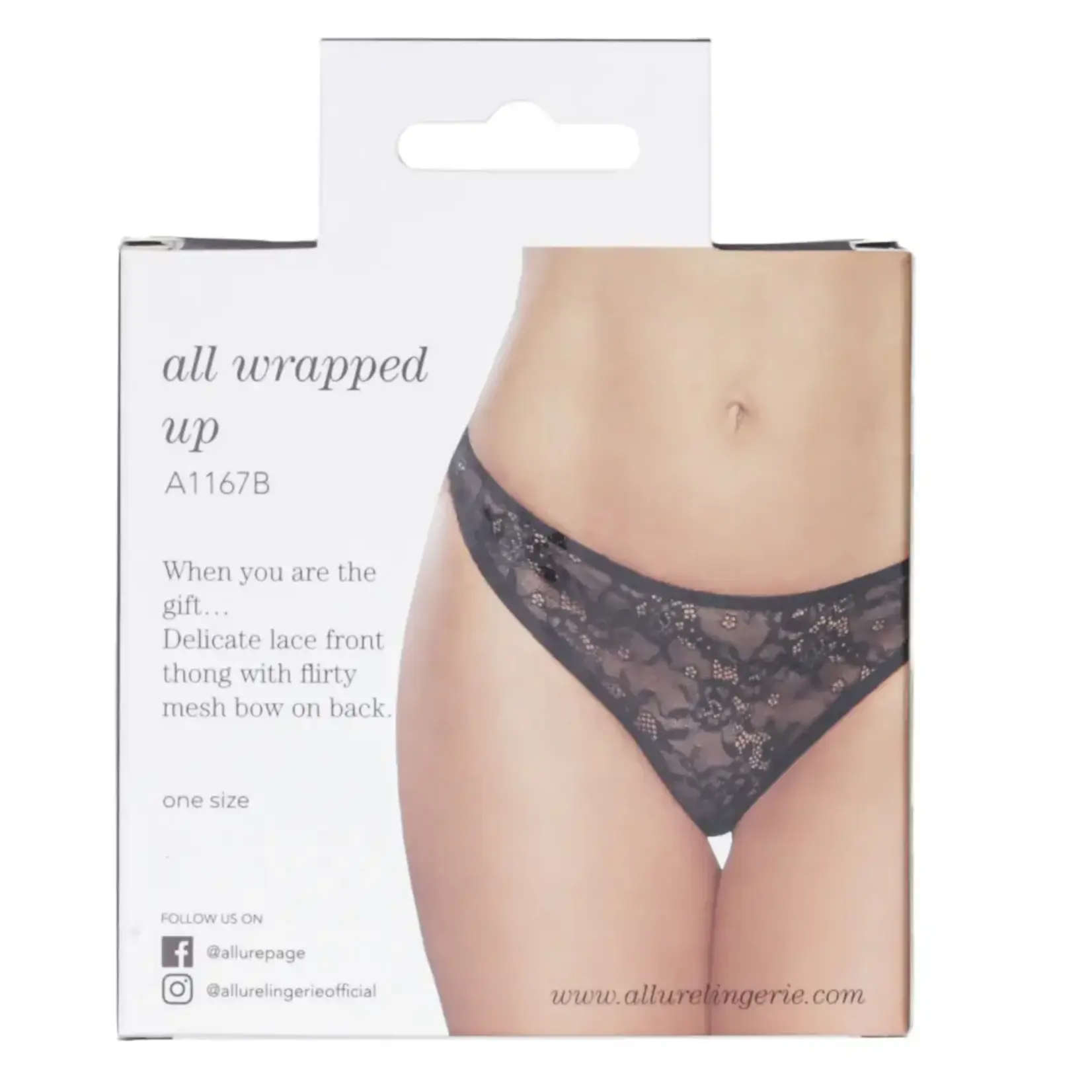 ALLURE ALLURE ALL WRAPPED UP THONG- BLACK - ONE SIZE FITS MOST