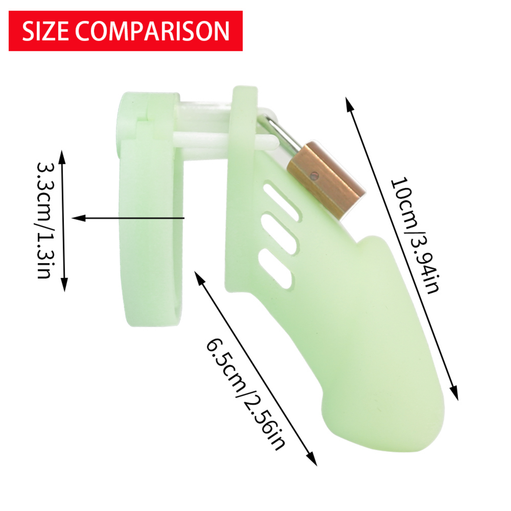 PASSION PLACE 4.33' GLOW-IN-THE-DARK GREEN WATERPROOF SILICONE MALE CHASTITY CAGE WITH LOCKS