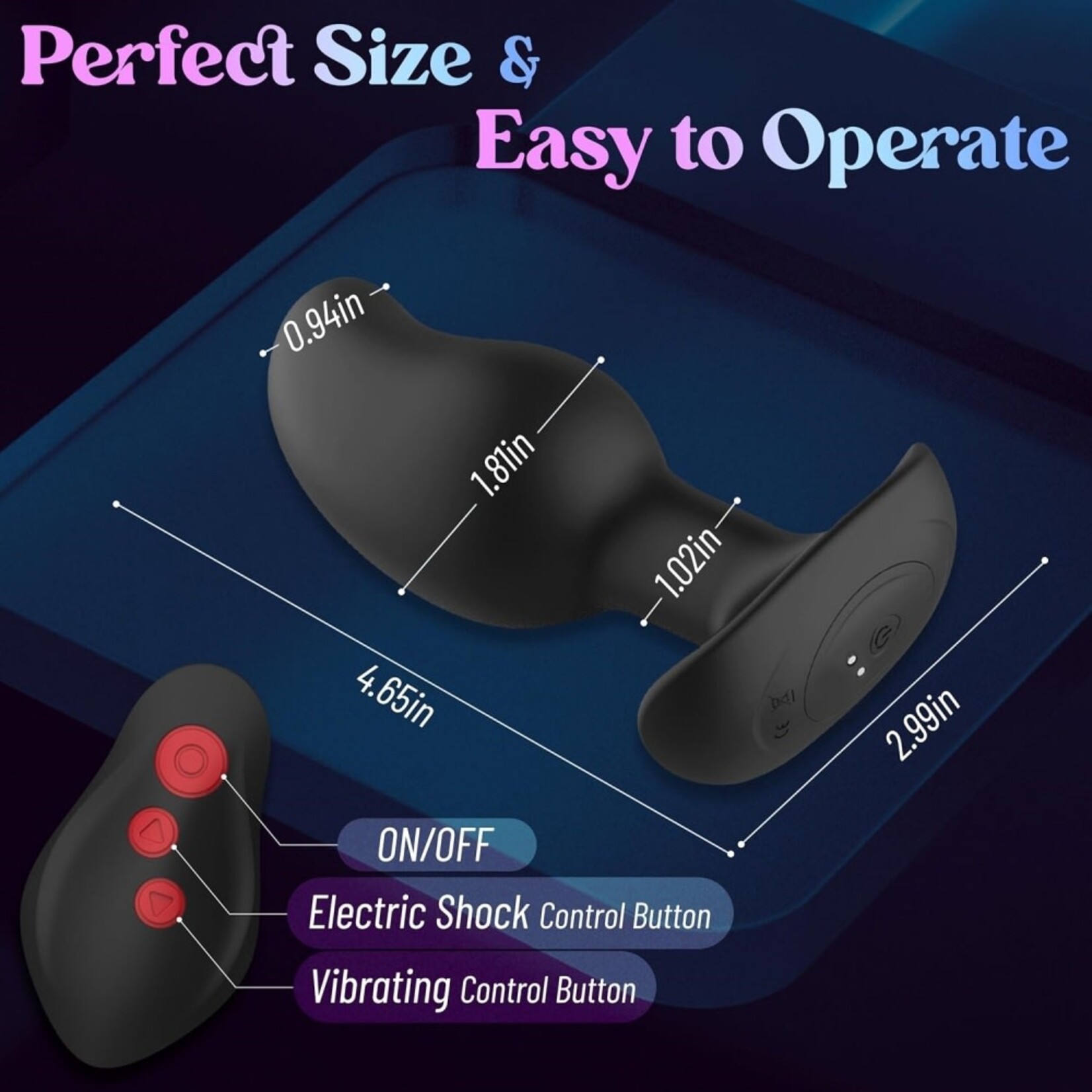 PASSION PLACE 8-SPEED RECHARGEABLE BLACK ELECTRO SHOCK BUTT PLUG WITH REMOTE CONTROL