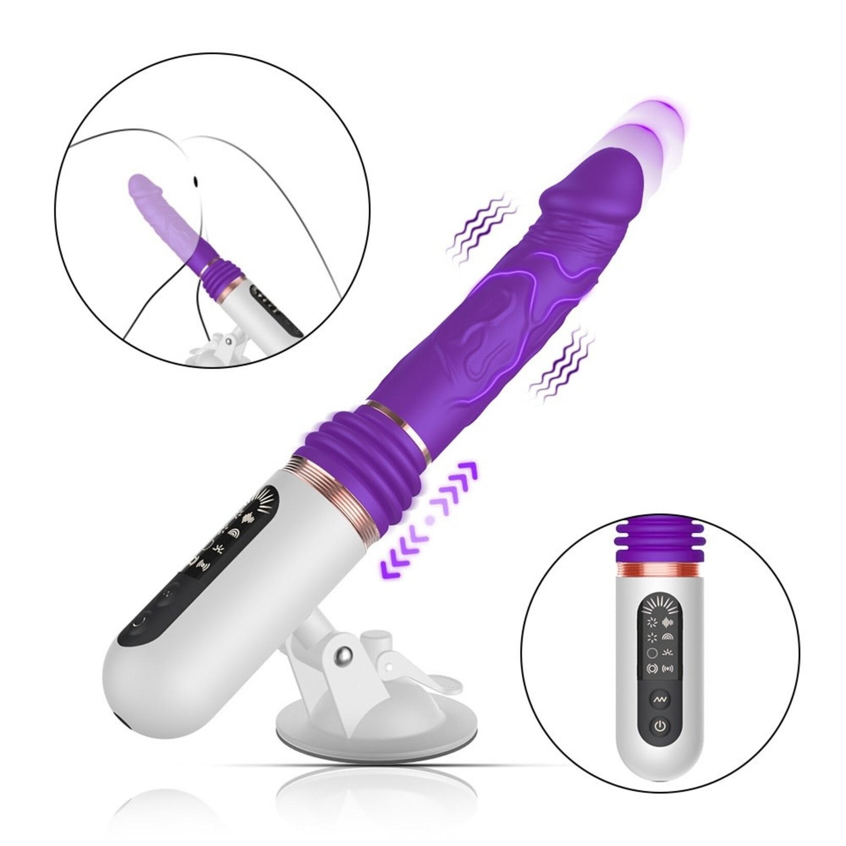 PASSION PLACE 8-SPEED RECHARGEABLE PURPLE SILICONE THRUSTING SEX MACHINE WITH STRONG SUCTION CUP