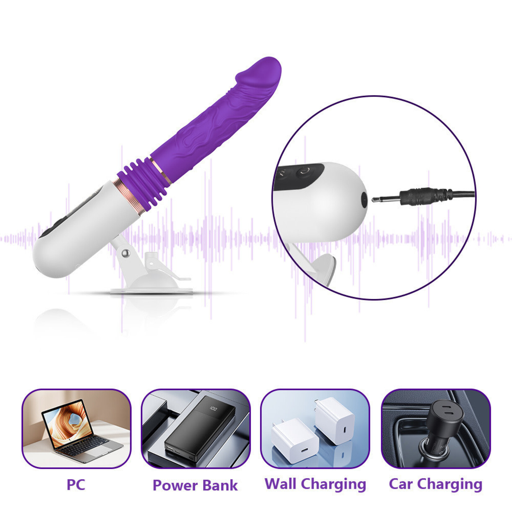 PASSION PLACE 8-SPEED RECHARGEABLE PURPLE SILICONE THRUSTING SEX MACHINE WITH STRONG SUCTION CUP
