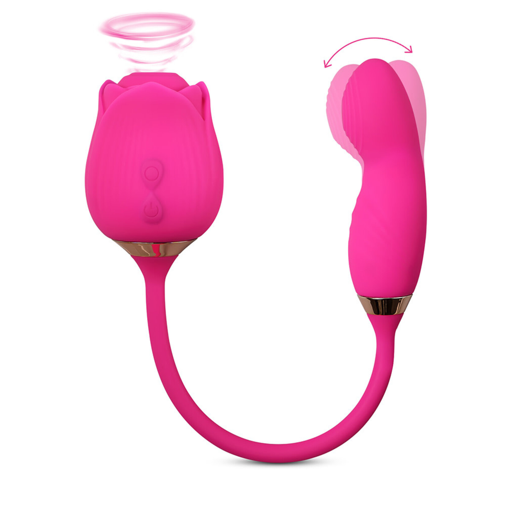 PASSION PLACE 10-SPEED PINK COLOR SILICONE CLITORAL SUCKING ROSE WITH WIGGLING VIBRATOR
