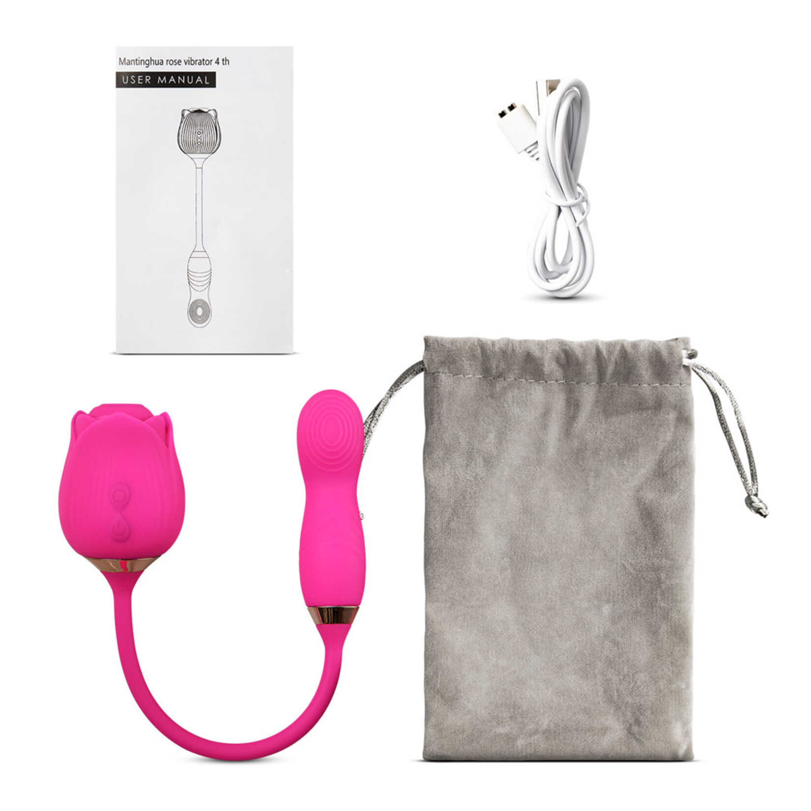 PASSION PLACE 10-SPEED PINK COLOR SILICONE CLITORAL SUCKING ROSE WITH WIGGLING VIBRATOR